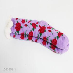 Wholesale fashion flower jacquard floor socks for women