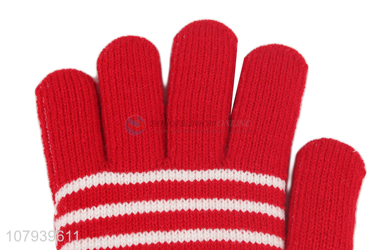 Good Sale Red Knitted Gloves Ladies Winter Five Finger Glove