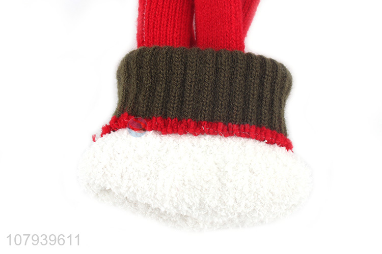 Good Sale Red Knitted Gloves Ladies Winter Five Finger Glove