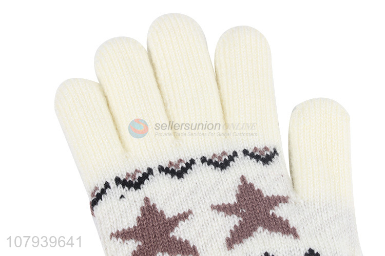Good Quality Star Pattern Knitted Gloves Ladies Winter Warm Gloves
