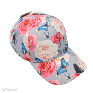 Fashion design flower pattern polyester summer peaked hat cup