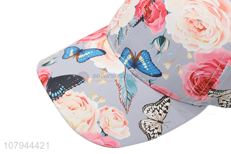 Fashion design flower pattern polyester summer peaked hat cup