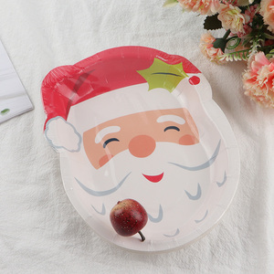 Wholesale 8pcs <em>santa</em> claus shaped paper plates for <em>Christmas</em> decor