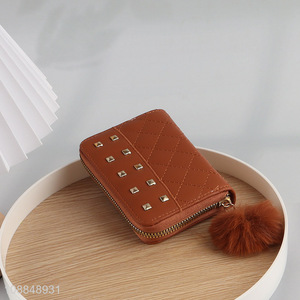 China wholesale fashionable women zipper wallet with plush ball