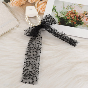 Wholesale fashion pearl bowknot hair scrunchies ponytail holder for women
